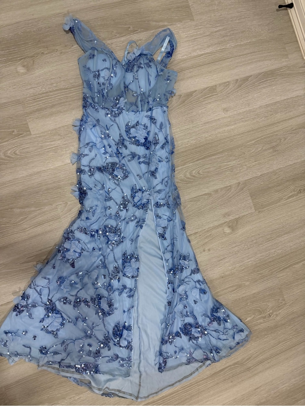 SHEIN Light Blue Embellished Sequin Mermaid Prom Dress